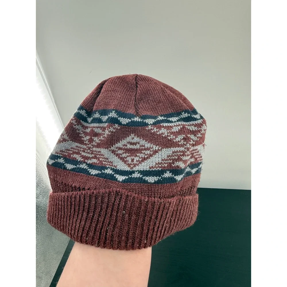 Timberland Knit‎ Beanie Hat Nordic Pattern Cuffed Winter Brown Logo